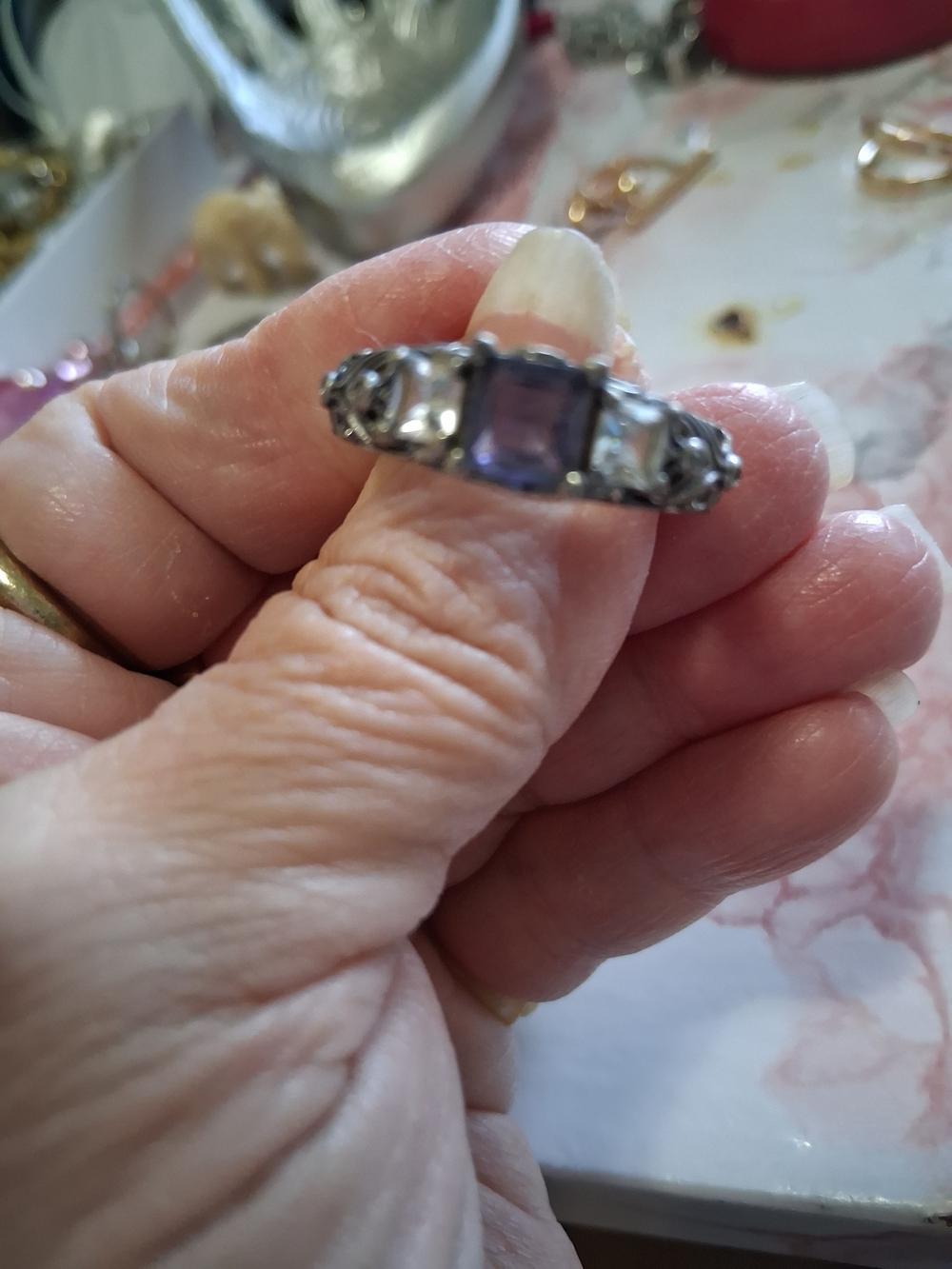 Source Unknown Silver Ring with Purple Center Stone